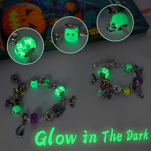 2026 Advent Calendar Halloween Christmas 24 Day Countdown Calendar with DIY Glow in the Dark & Cat's Eye Beaded Bracelet, Surprise Halloween Christmas Jewelry Gift for Kids Girls Daughter Niece Granddaughter - Thumbnail 3