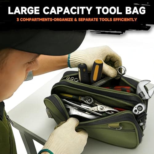 Organizer Tool Pouch - 2 Pack with Zipper Waterproof Utility Multi Compartments Small Tool Bag - Thumbnail 3