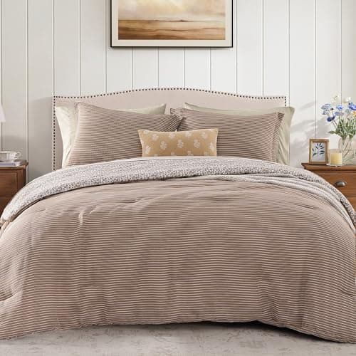 BLOOMHAVEN Full Comforter Set - 7 Pieces Dark Brown Bedding Sets for All Seasons, Lightweight Breathable Bed in a Bag Full with Revesible Farmhouse Comforter, Sheets, Pillowcases & Shams