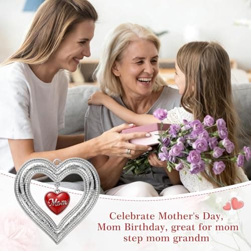 WaaHome for Mom from Daughter Son - to the World You are A Mom Gifts for Mother's Day Birthday - Metal Heart Mom Ornament for Room Tree Car Decor, Bag Charm - Thumbnail 5