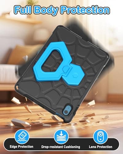 YIHE Shockproof Kids Case for iPad (A16) 11th Generation 11 Inch 2025/ iPad 10th Generation 10.9 inch 2022, Durable Protective Cover with Built-in Screen Protector & Stable Stand, Black Blue - Thumbnail 3
