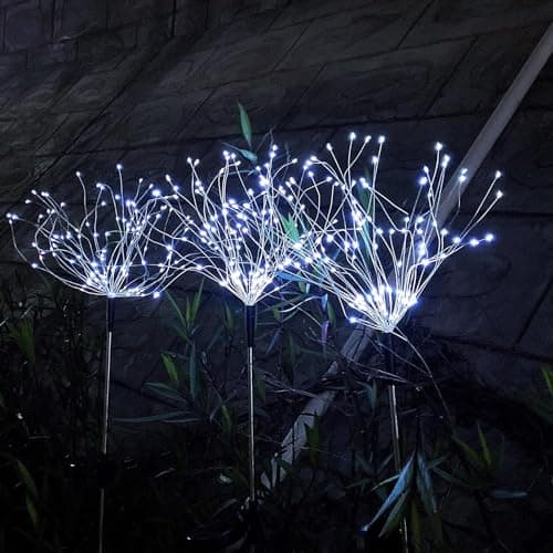 HFLYJPYW Solar Firework Lights 2Pcs Garden Lights Outdoor Waterproof, 120 LED with 8 Modes Twinkling and Steady-On, Festive daysStarburst Lights for Path, Patio, Yard (Cool White) - Thumbnail 4