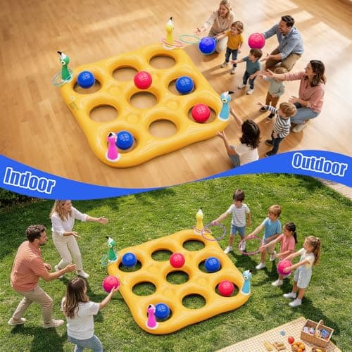 Flamingo Pool Toys Games Set, 2-in-1 Giant Inflatable Tic Tac Toe Float Game & Ring Toss Game with 10 Balls & 6 Rings, Outdoor Summer Fun Beach Yard Swimming Pool Games for Adults Teens Kids 6+ - Thumbnail 4