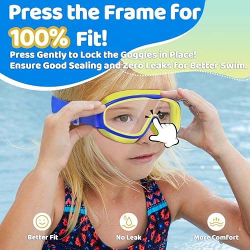 2 Pack Kids Swim Goggles for 3-14, Fabric Strap Wide View Anti Fog& UV - Thumbnail 3