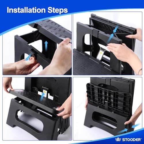 STOODER Folding 2-Step Stool - Upgraded Stable A-Frame, Safety Lock, Anti-Slip Rubber Feet, 300lb Capacity, No Assembly - 8" 17" Step Stools for Kitchen, Bathroom, Bed, RV, Home, Office (Black) - Thumbnail 6
