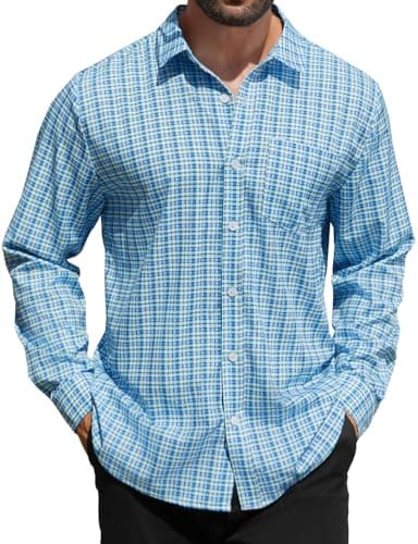 Hardaddy Men's Pattern Long Sleeve Button Down Graphic Printed Business Casual Dress Shirts with Pocket Aqua Blue XL - Image 1