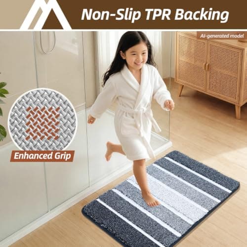 COSY HOMEER Bathroom Rugs 24"x17", Ultra Soft Absorbent Bath Mat with Non-Slip TPR Backing, Machine Washable Shaggy Rug for Bathroom Floor, Dark Blue & White - Thumbnail 5