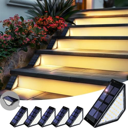 PATIOWIN 6 Pack Solar Step Lights for Outside, 24 LEDs Solar Stair Lights Waterproof IP65, Solar Deck Lights Outdoor Decor for Garden, Porch, Pathway, Patio, Fence, Balcony(Warm White) - Image 1