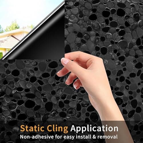 JAYONG Total Blackout Window Privacy Film with Free Tools, 100% Anti-UV Window Film for Glass Static Cling Heat Control Rainbow Opaque Window Tint for Home Bathroom 3D Pebble 29.5 x 78.7 Inch, Black - Thumbnail 4