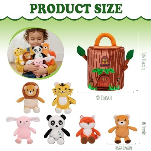 Zoo Stuffed Animals Toys Set - 6 pces Jungle Safari Animals Interactive Adopt Toy Plushies for Kids Toddlers Boy 5 Inch Mini Plush Panda Tiger Lion Bear Forest Animal Birthday Gift - Thumbnail 3