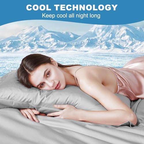 LOVSTOY Cooling Pillow Cases Set of 2,Standard Size Cool Pillowcases for Hair Skin and Hot Sleepers, Soft Silky Summer Pillow Cover with Envelope Closure, Grey, 20"x26" - Thumbnail 2