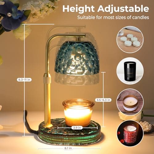 Lsctiff Candle Warmer Lamp with Timer Dimmer, Honeycomb Crystal Wax Melt Warmer for Jar Candles, Adjustable Height Wax Warmer Lamp with 2 Bulbs for Women Mom Gift New Home Bedroom Decor (Blue) - Thumbnail 5
