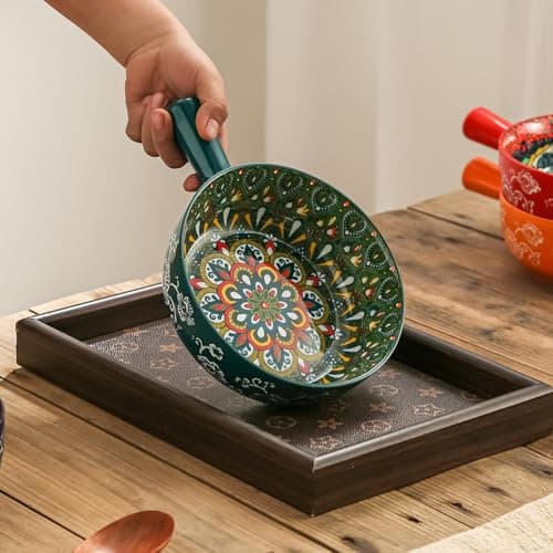 JINNTHE 9 In Soup Bowl with Handle Orang 1PC, 23 Oz Soup Bowls Spaghetti Bowl, Bohemian Ceramic Soup Crocks for Cereal, Pasta, Noodle, Rice, Beef Stew, Chilli, Oven Microwave Dishwasher Safe Gift - Thumbnail 5