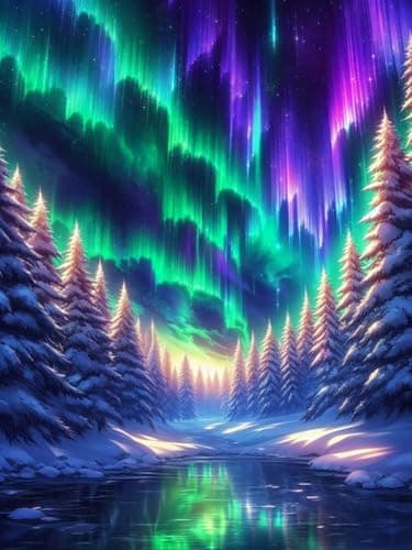Ekuxom Aurora Diamond Art Kits for Adults-Borealis Diamond Painting Kits for Adults Beginners-DIY Full Drill Diamond Gem Art and Crafts for Home Wall Decor Gifts 12X16Inch - Image 1