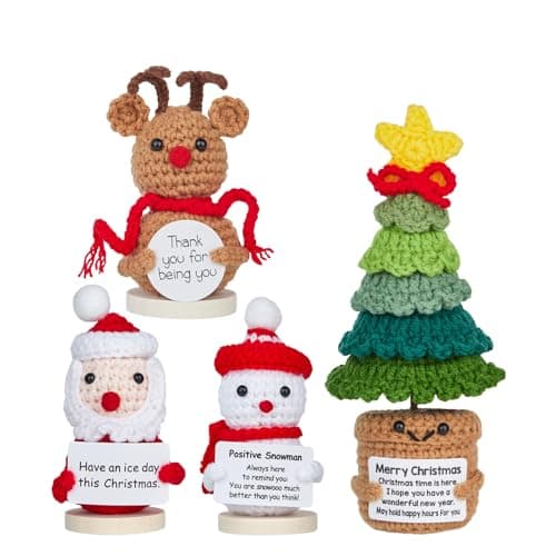 Christmas Stocking Stuffers Gifts , Positive Elk Snow Santa Claus Christmas Tree Emotional Uplifting Support Crochet Animals , Positive Crochet White Elephant Gifts for Women Friends Teens Coworkers - Image 1
