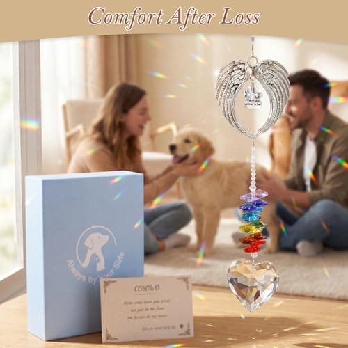 COSOWO Handcrafted Pet Memorial Crystal Ornament Rainbow Prism Sun Catcher with Keepsake Card, Sympathy Gift for Loss of Dog or Cat Paw Designs, Heart - Thumbnail 6