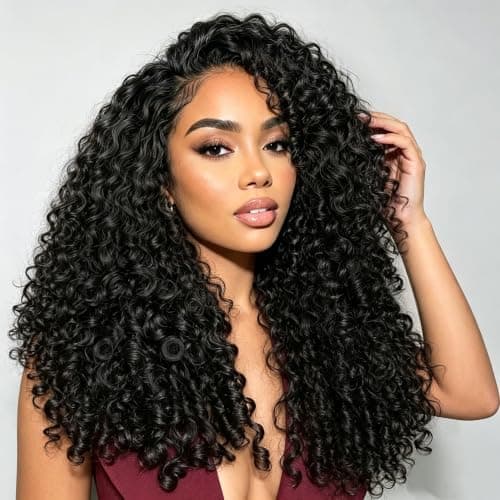 Glueless Wigs Human Hair Pre Plucked Pre Cut Burmese Curly Wig 13X4 250% Density HD Lace Front Upgrade Wear and Go Drawsting Wigs Tiny Knots Pre Bleached Ear to Ear Lace Natural Black Color 18inch - Image 1