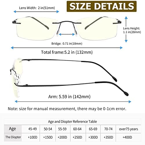 Yiwaeye 2 Pack Titanium Rimless Reading Glasses Anti Blue Light Glare Filter, Ultralight Spring Hinge Readers for Men Wowen Gold/Gunmetal +1.5 - Thumbnail 5