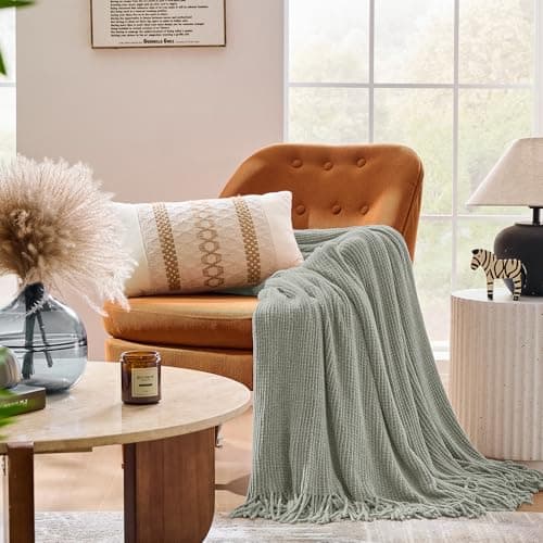 inhand Throw Blanket for Couch Bed,Chunky Chenille Woven Soft Blankets with Tassels, Cozy Boho Farmhouse Fall Winter Decor,Warm for Women,60"x80",Extra Thick-Light Grey - Thumbnail 2