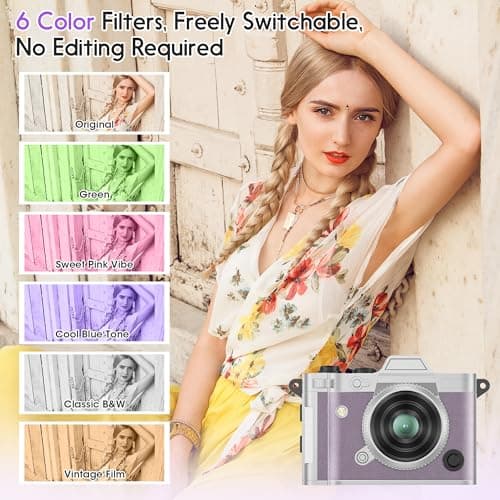 Dienspeak Portable Mini Digital Camera, Small Keychain Retro Camera for Kids Adults, Tiny Pocket Size 2K HD Video Recorder with 16GB Card, Cute Vintage Camcorder for Travel Camp Memories, Purple - Thumbnail 5