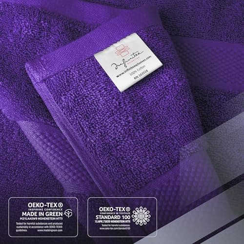 Infinitee Xclusives Luxury 100% Ring-Spun Cotton Bath Towels Set of 4 (27x54 inches) – Soft, Absorbent & Quick-Drying Towels for Bathroom, Gym, Spa & Hotel Use (Profound Purple, Bath Towels) - Thumbnail 5