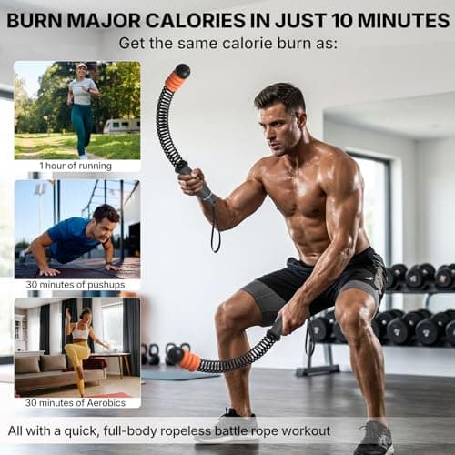 Power GUIDENCE Adjustable Weighted Ropeless Battle Ropes with 4 Resistance Rings, Portable Cordless Battle Rope for Home Gym, Progressive Strength & Low-Impact HIIT Training for Men & Women，Black - Thumbnail 6