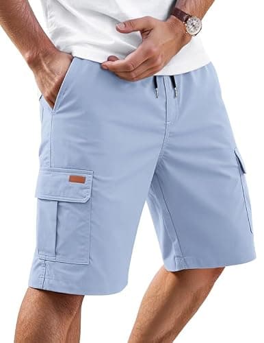 AUSELILY MEN Mens Cargo Shorts Drawstring 9 inch Casual Outdoor Work Relaxed Fit with Pockets Sky Blue 2XL - Image 1