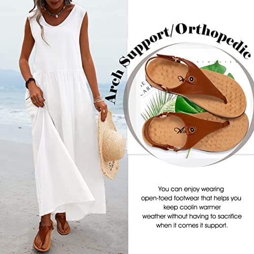 Athlefit Women's Comfortable Orthopedic Sandals Thong Dressy T-Strap Orthotic Casual Summer Arch Support Brown Sandals size 8.5 - Thumbnail 4