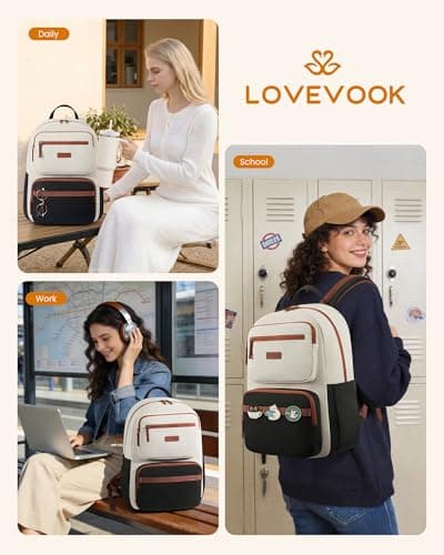 LOVEVOOK Laptop Backpack for Women, School Backpack for Teen Girls with Large Cup Holder, Lightweight Bookbag for College,Work,Travel fits 15.6 Inch Laptop,Purple - Thumbnail 6