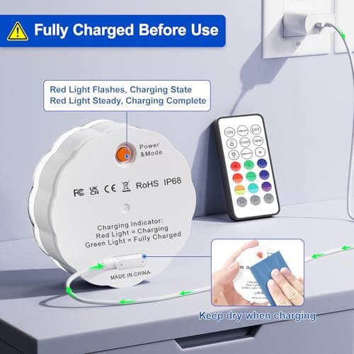 YiaMia Rechargeable Pool Lights with Remote, 2 Pack IP68 Waterproof Submersible LED Lights for Above Ground & Inground Pools, Bath, Shower, Party Decoration, Spas, Aquariums - Thumbnail 5