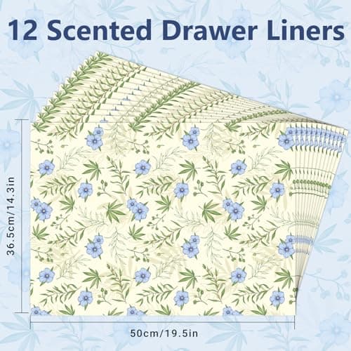 SCENTORINI Scented Drawer Liners for Dresser, 12 Sheets Linen Scent Drawer Paper Liners,14.3x19.5 Inch Scented Paper Sheets for Home Shelf Closet Bedroom Drawers - Thumbnail 3