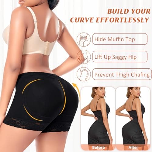 Padded Underwear for Women Butt Lifter Panties Booty Pads Butt Enhancer Lace Boyshorts Shapewear (#3 Black+black, XX-Large) - Thumbnail 3