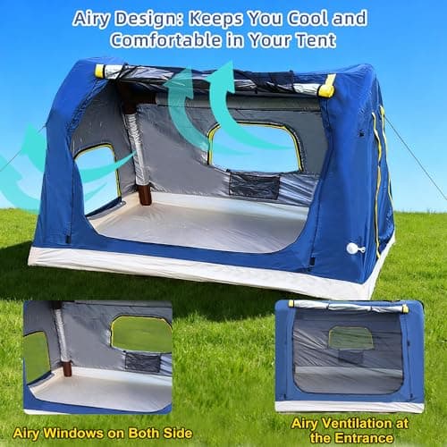 Eolzzi 3-4 Person 3 in 1 Inflatable Tent, 60s Setup PU3000, 4-Season Waterproof Camping Tent with Electric Pump, All Weather Tent for Romantic Dates, Fall/Winter Camping, Hunting & Fishing - Thumbnail 4