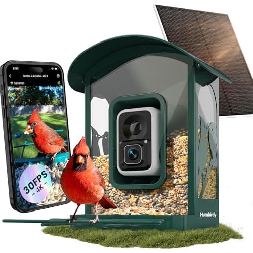 Humbirdy Bird Feeder with Camera, 4K Ultra HD Video with 30fps Live View, 10x Slow Motion, No Subscription, Solar Powered AI Smart Bird Feeder with Camera, 2.4G/5G Wi-Fi, Durable Metal,Bird Lover Gift - Image 1