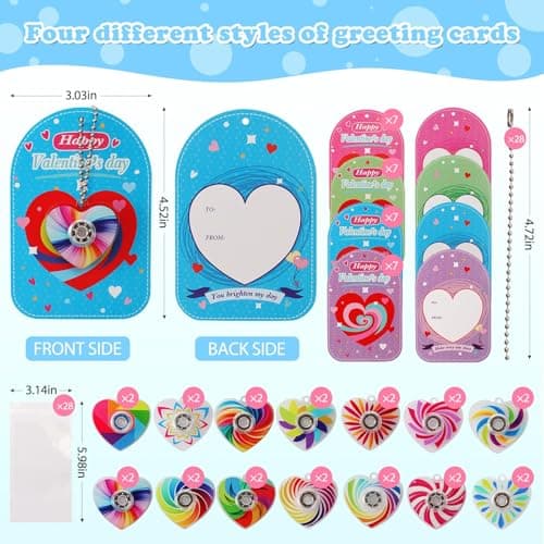 KNFINNDUU Valentine's Day Gifts - 28 Pcs Fidget Spinner Keychains Set with Greeting Card, School Valentine Gift Exchange, Stress Relief Toys for Kids Boys Girls - Thumbnail 2