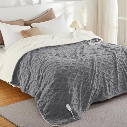 CAROMIO Electric Blanket King Size Dual Control - Thick Tufted Sherpa Heated Blanket with 10 Heating Levels and 10 Time Settings, ETL Certified Fast Heating Blankets King Size 90"×100", Grey - Image 1