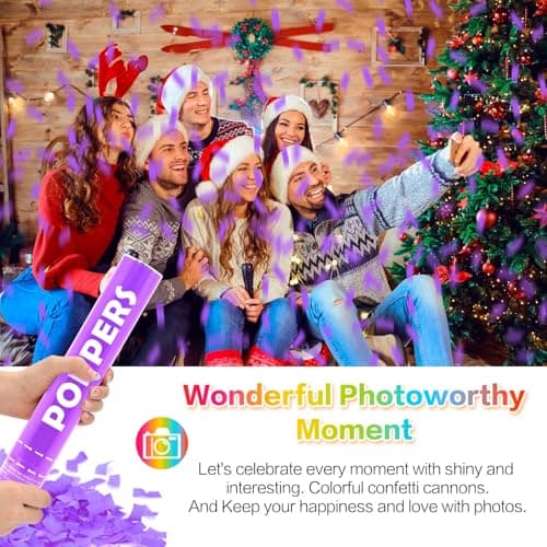 Confetti Cannon 12Pack Purple Party Popper Shooters 12 Inch Confftti Poppers for Wedding Birthday Graduation Christmas New Year Eve Party Supply Launches 20-25ft - Thumbnail 5