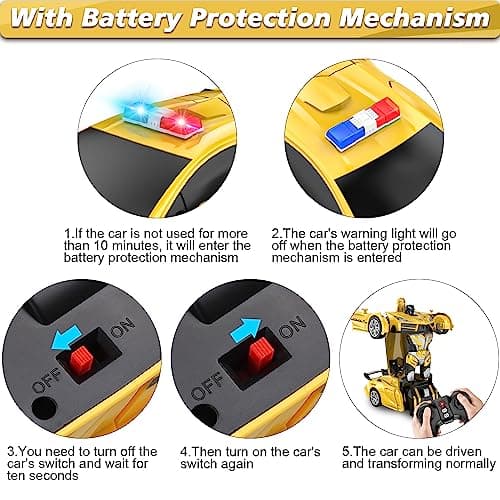 LNNKINE Remote Control Car, Transform Robot RC Cars, 2.4Ghz Transforming Police Car Toy with LED Light, One-Button Deformation & Rotating Drifting, Toys for 5+ Year Boys/Girls - Thumbnail 6