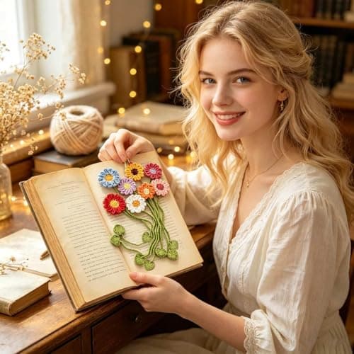 Yuboo 8 Pack Crochet Flower Bookmarks for Women, Daisy Flower Handmade Personalized Cute Funny Girly Birthday Book Marks for Reading, Gifts for Book Lovers Girls Teachers - Thumbnail 4