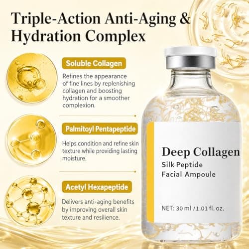Silk Peptide Intensive Lifting Ampoule, Deep Collagen Serum, Copper Peptides, Instant Face Lift, Smooth-Looking Skin for Skincare, 1.01 Fl Oz / 30ML - Thumbnail 4