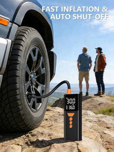 JivDaw Tire Inflator Portable Air Compressor, 150PSI Cordless Air Pump for Car Tires with Auto Shut-Off, Portable Tire Pump for Car, Bike, Motorcycle and Balls - Thumbnail 2