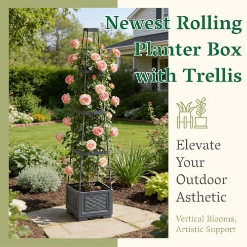 Chirpartti Rolling Tomato Planter with Trellis | Self-Watering Raised Garden Bed Tomato Pots for Growing Tomatoes | Planter Box with Trellis with Wheels for Climbing Plants Greenhouse Indoor Outdoor - Thumbnail 2