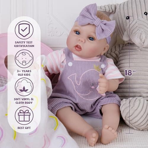 Milidool Lifelike Reborn Baby Dolls Girl-18 inch Realistic Newborn Baby Dolls, Soft Cloth Weighted Body with Feeding Toy, Gift for Kids Ages 3+ - Thumbnail 4
