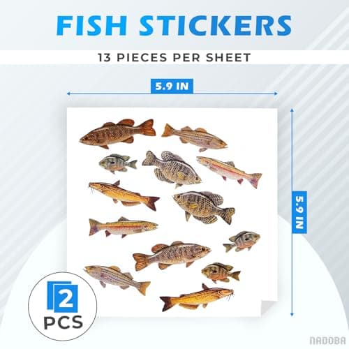 2 Sheets Fish Stickers for Adults - Realistic Detailed Fish Sticker Set, Quality Vinyl, 26 Fishing Stickers and Decals, Great Phone & Laptop Decorating - Usable with Metal, Plastic, Wood and Glass - Thumbnail 2