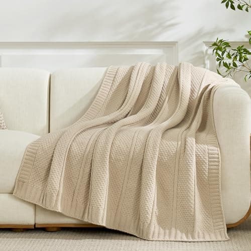 Amélie Home UltraChunky Chenille Throw Blanket, Soft Moss Stitch Knit Blanket for Couch, Sofa, Chair, Home Decor, Beige 50"x60" - Thumbnail 4