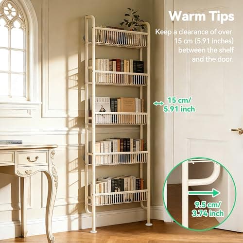 Ormeo Home Behind The Door Narrow Bookshelves Pantry Spice Rack 5-Tier Slim Metal Space-Saving Organizer for Bathroom Closet Kitchen Living Room Sturdy Room Laundry Room, White - Thumbnail 4