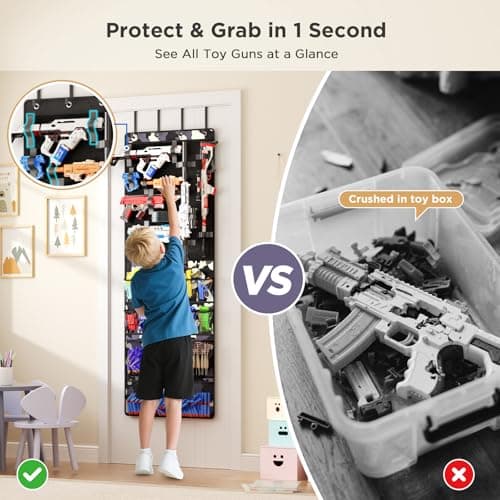 Over the Door Organizer for Toy Guns, Hanging Toy Guns Storage Organizer with Pockets and Slots for Kids Foam Blasters, Darts, Goggles, Toys Storage Door Hanger for Kids Rooms, Game Rooms, Camouflage - Thumbnail 5