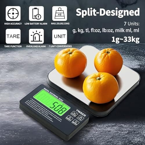 33lb Wireless Magnetic Digital Kitchen Scale with Remote LCD Display, Split-Designed for Easy Cleaning, 0.1oz/1g Precision, 7 Units, Tare Function for Baking, Cooking, Meal Prep - Thumbnail 2
