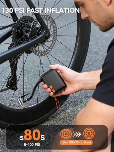 JivDaw Mini Bike Pump, Portable Bicycle Electric Pump for Fast Inflation, 130PSI Portbale Bike Pump with Gauge for City Bike, Road Bike, Mountain Bike, Motorcycle and Balls - Thumbnail 2