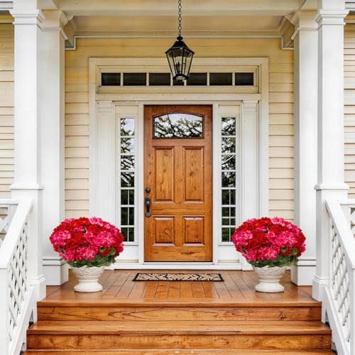 FULLMUSIC Artificial Flowers for Outdoor, UV Resistant Realistic Geranium Fake Flowers-Faux Flowers for Outdoor planters, Garden, Porch, Patio, Window Box Home Decor All Year Round (6, Rose red+red - Thumbnail 3